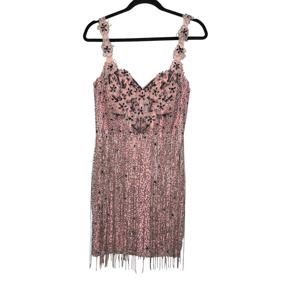Portia & Scarlett Couture Crystal Embellished Fringed Mini Dress 6‎ NWT - Picture 7 of 11